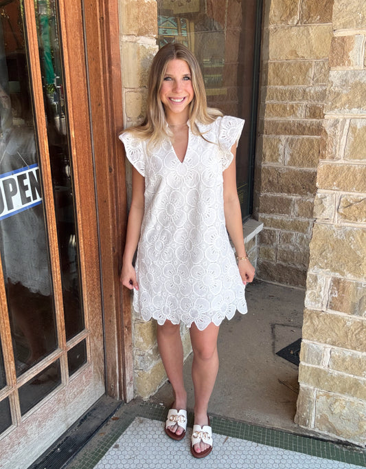 White Woven Lace Mini Dress