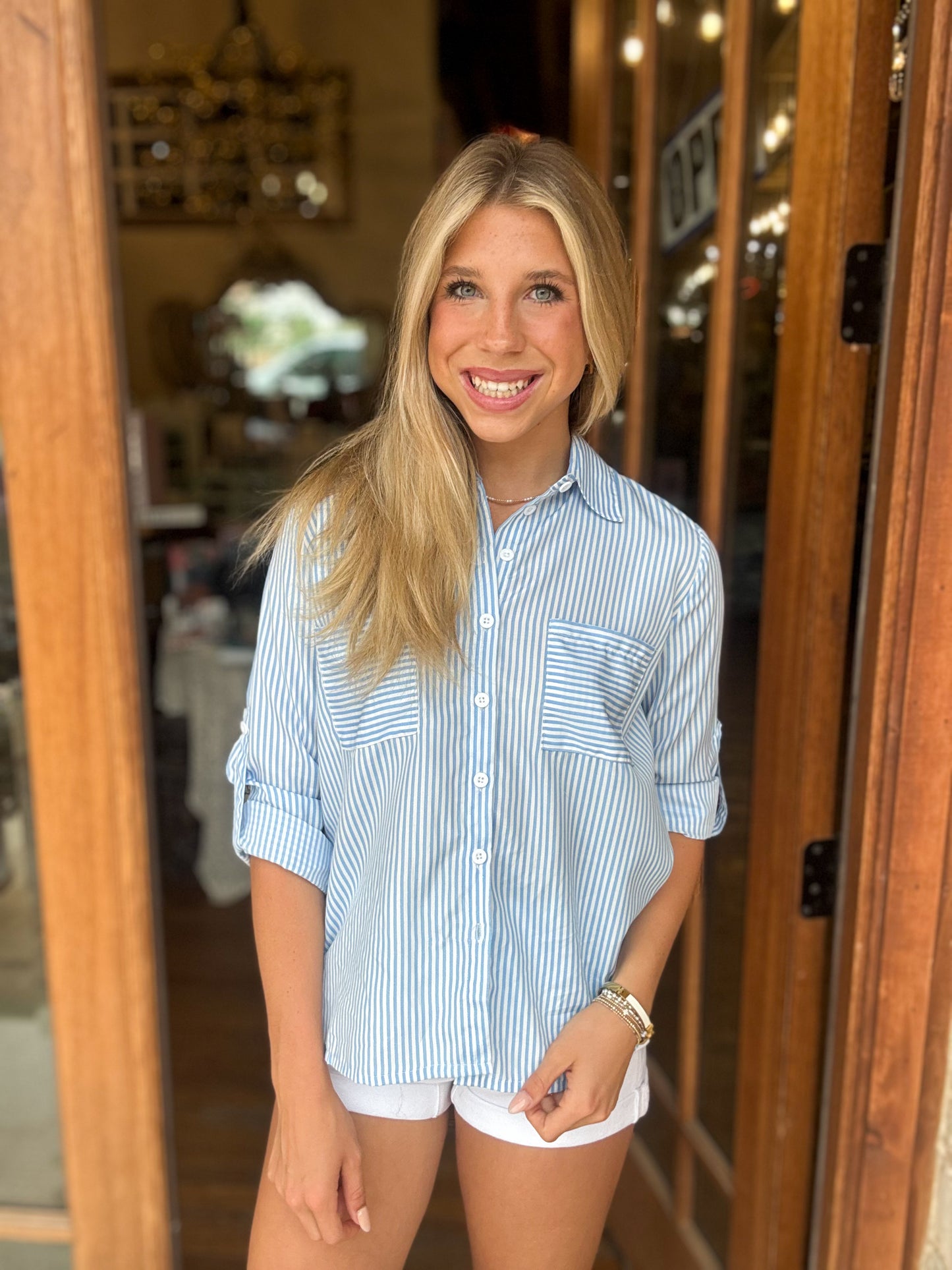 Top - Blue Striped Button Down