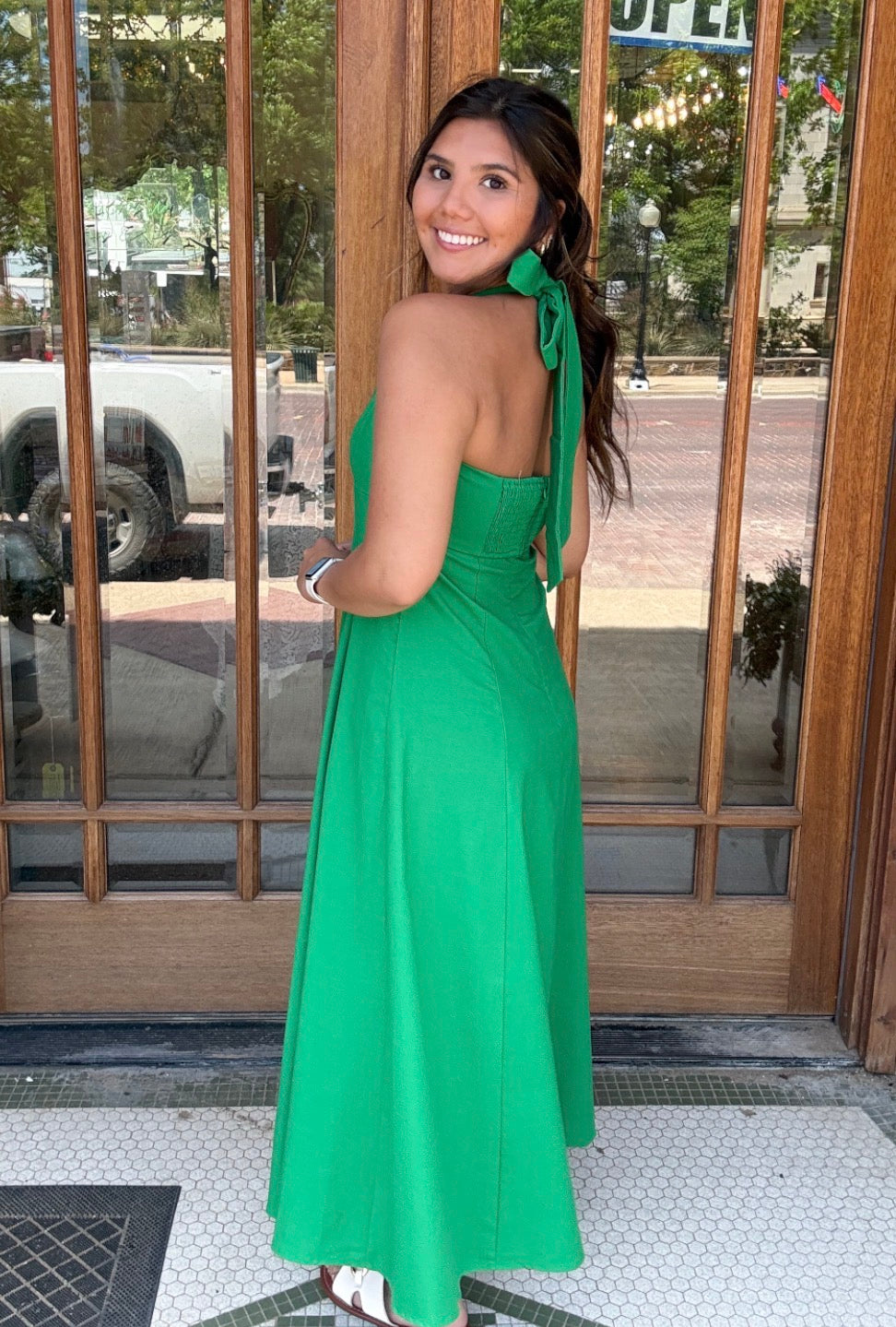 Dress - Green Halter Neck Self Tie