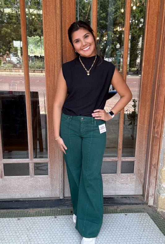 Bottoms | Risen Jeans Hunter Green Mid Rise Wide Leg
