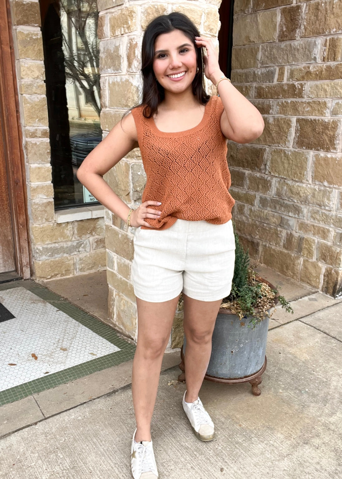 Top | Burnt Orange Square Neck Knit Top