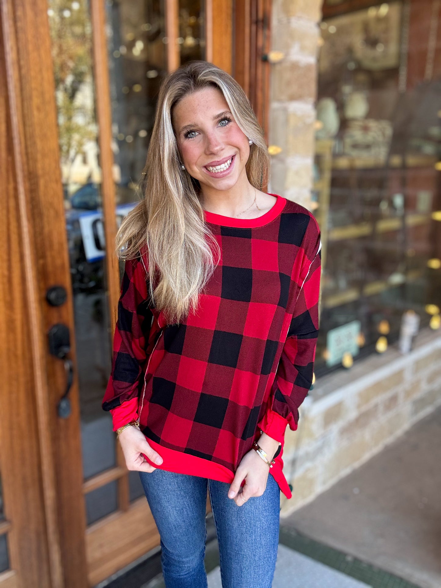 Tops | Pullover Plaid Crewneck