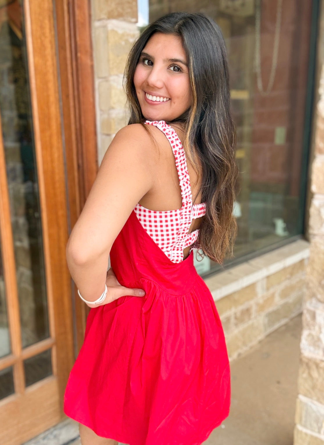 Romper Dress - Gingham Layered Red