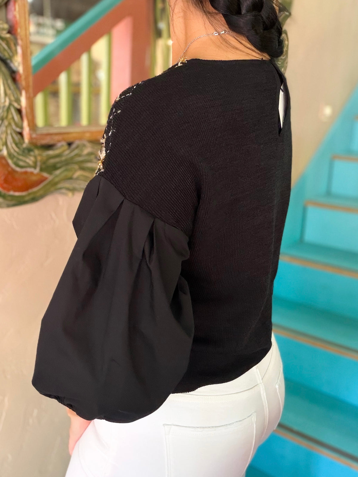Blouse - THML Tweed Puff Sleeve