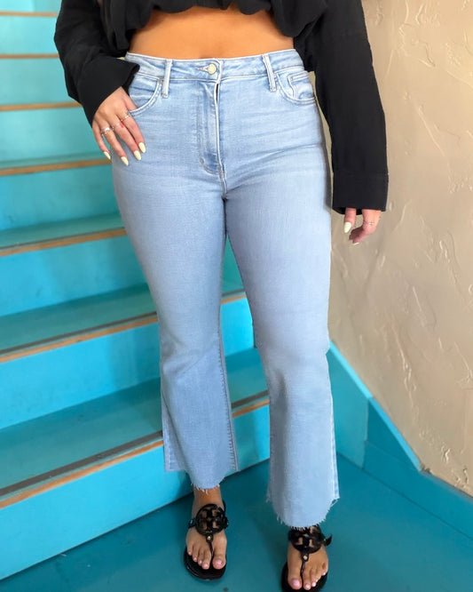 High Rise Tonal Crop Flare Jeans