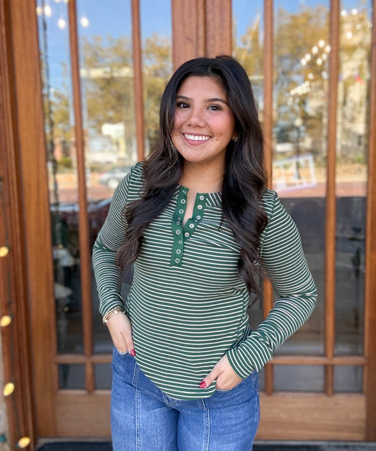 Striped Placket Henley Knit Top