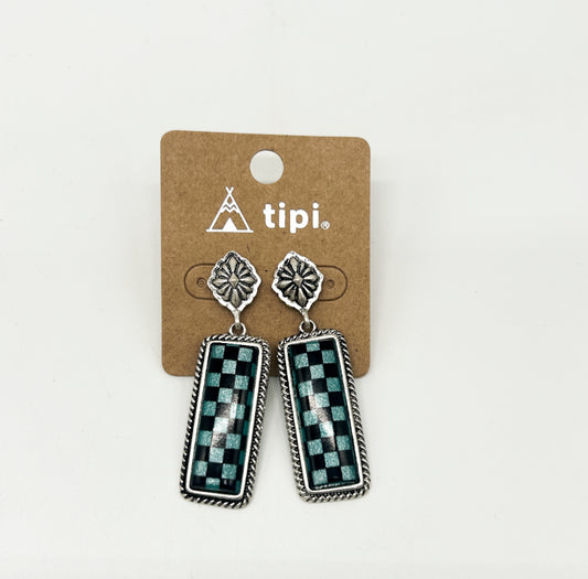 Jewelry | Turquoise Western Checker Bar Earring