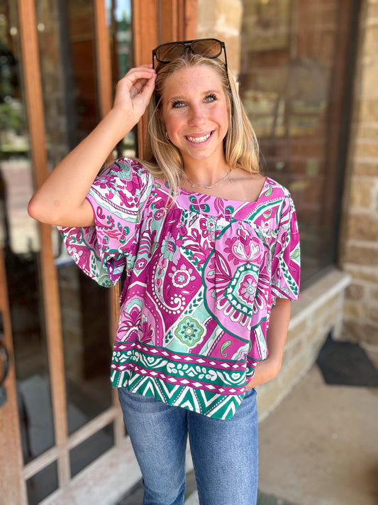 Tops | Karen Kane Blouse Flare Sleeve Square Neck