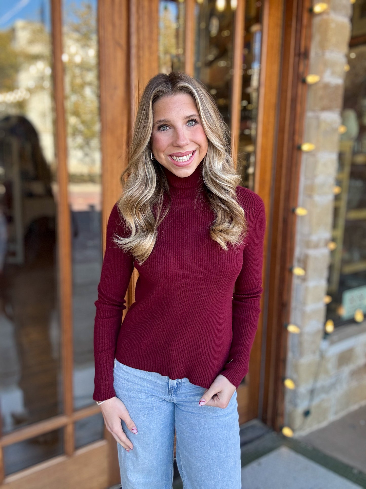 Ribbed Knit Burgundy Sweater