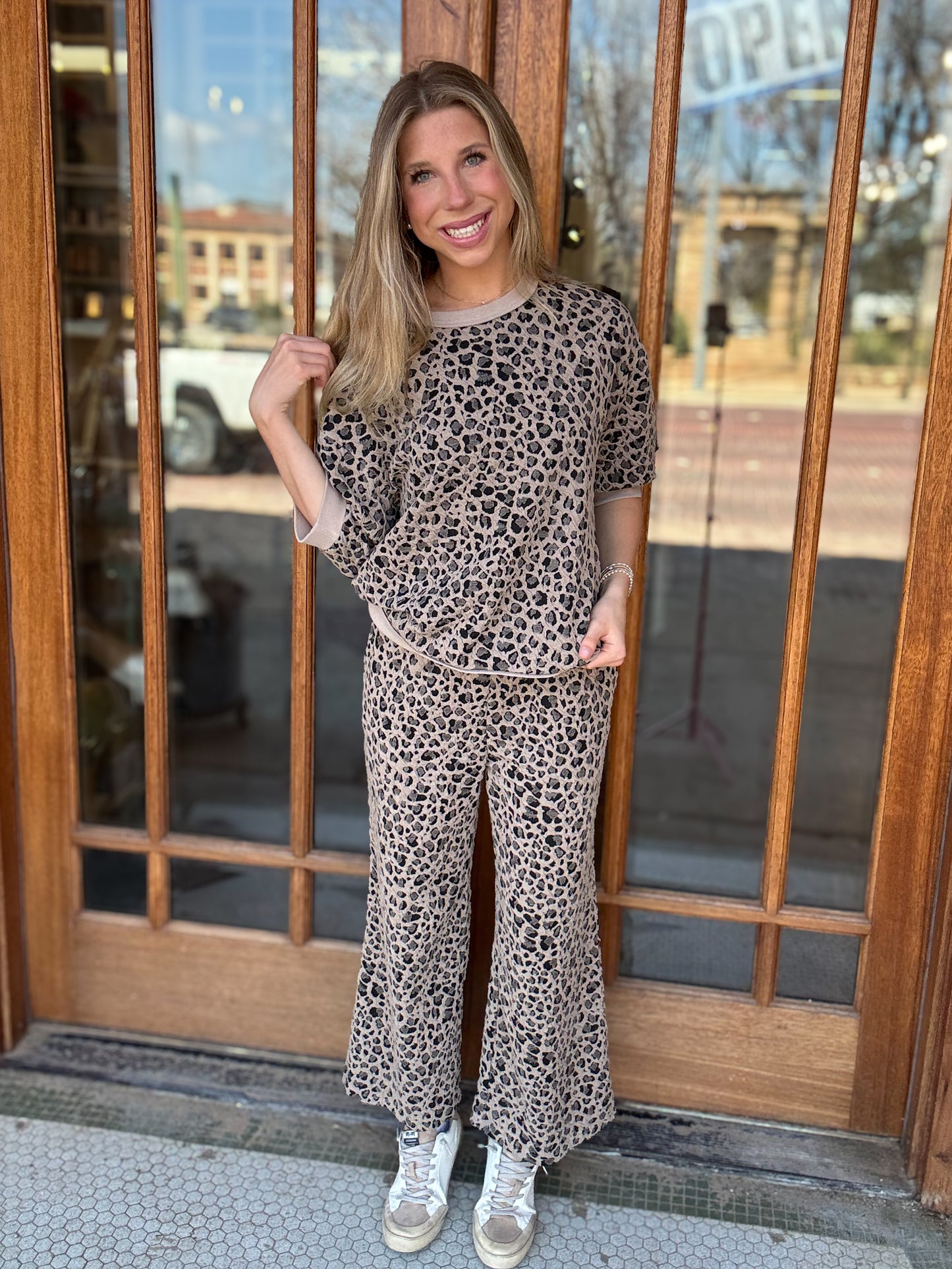 Leopard Half Sleeve Wide Leg Set