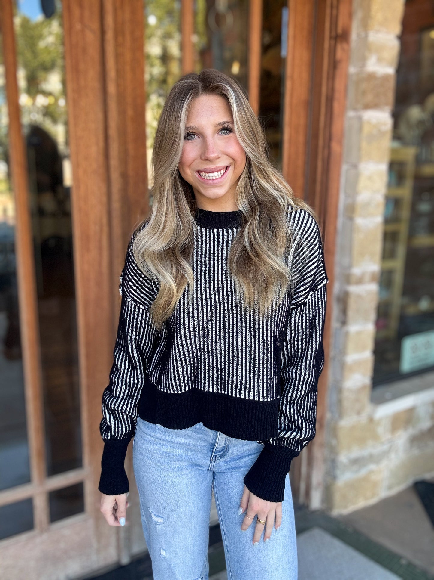 Tops | Sweater Black Two Tone Striped