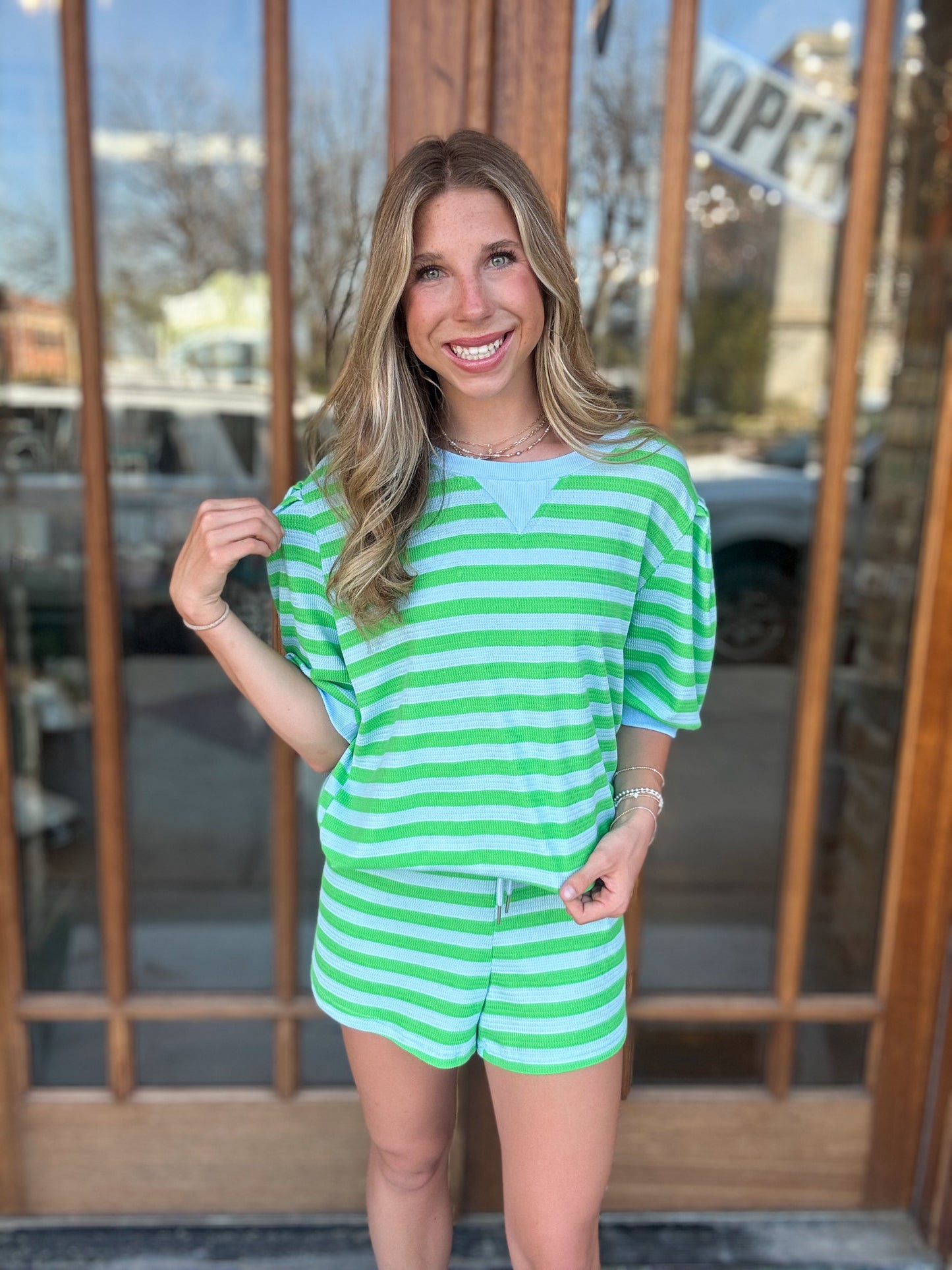 Set - Green Stripe Puff Short