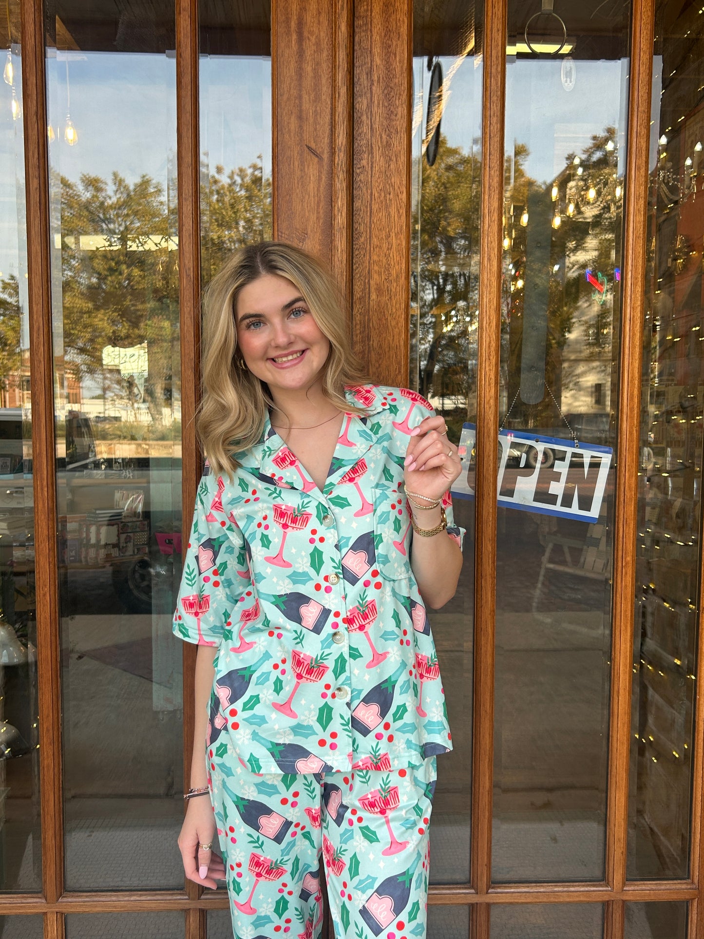 Sets | Christmas PJ’s Champagne Coupes & Holly Matching Top and Bottom