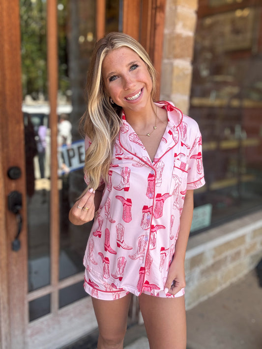 Sets | Pajamas Light Pink Western Boots Womens Pj's
