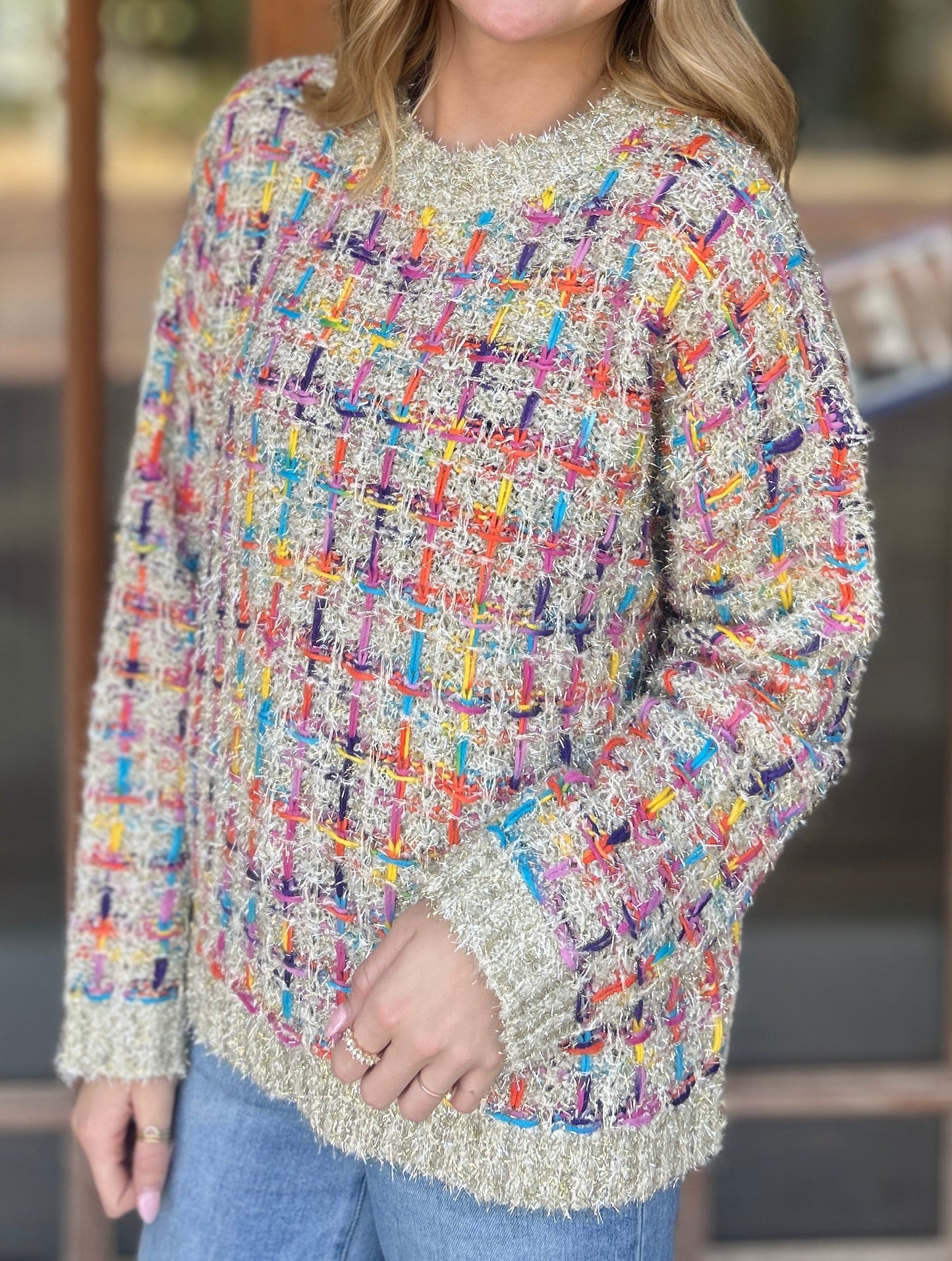 Tops | Sweater Mallard Multi Tweed Pullover Cream