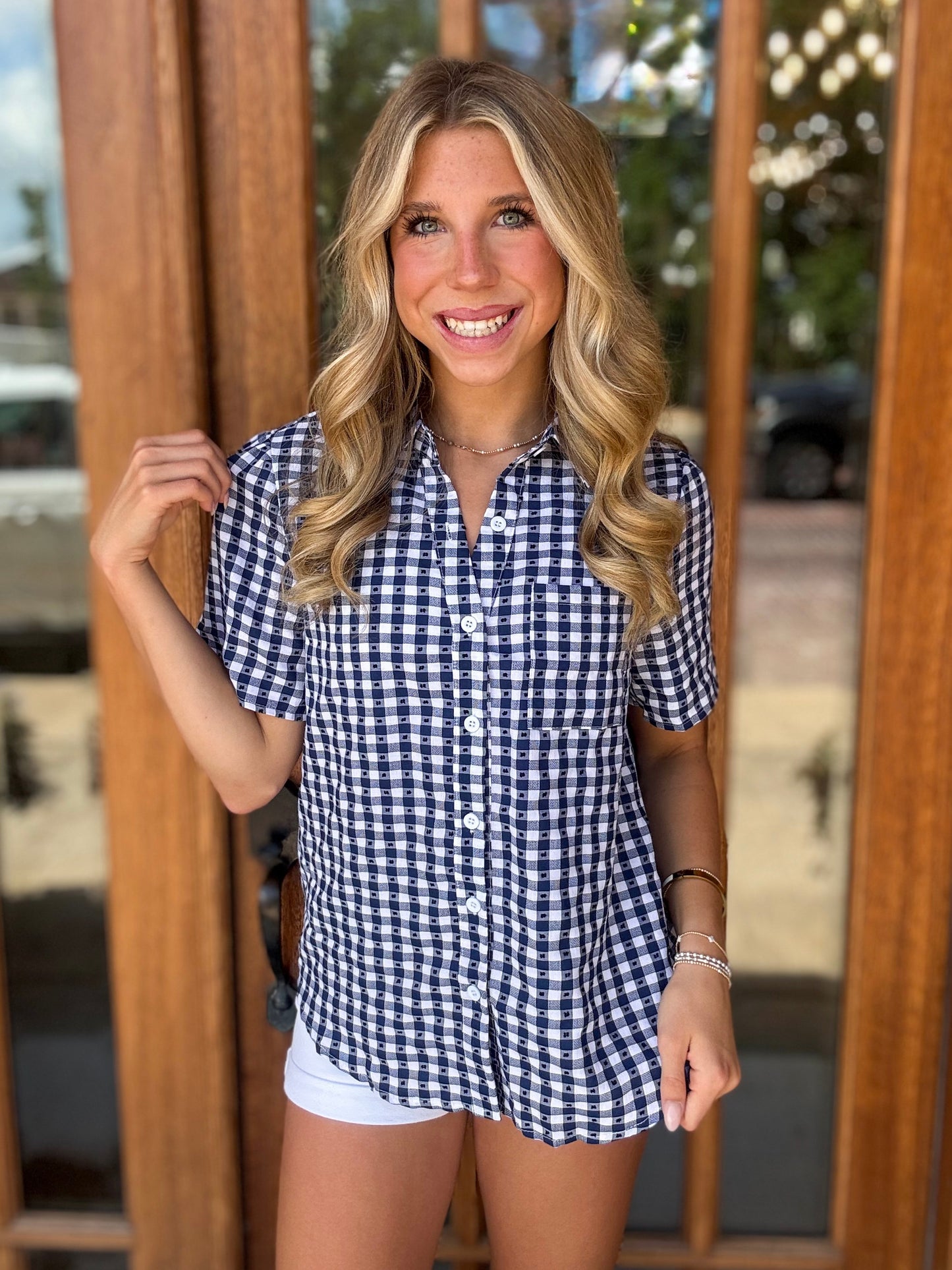 Blouse - Blue Gingham Button Down