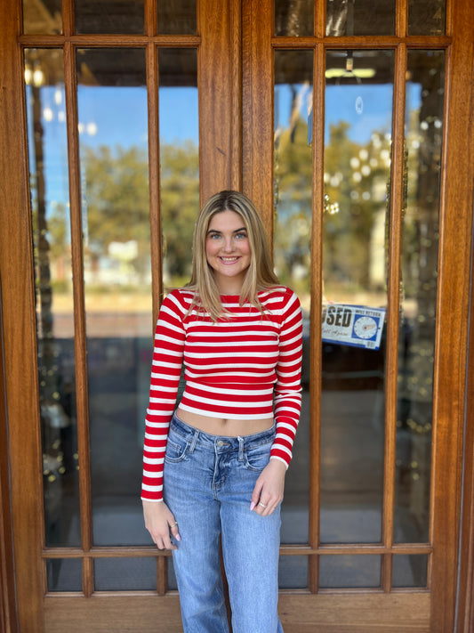 Tops | Sweater Stripe Knitted Boat Neck