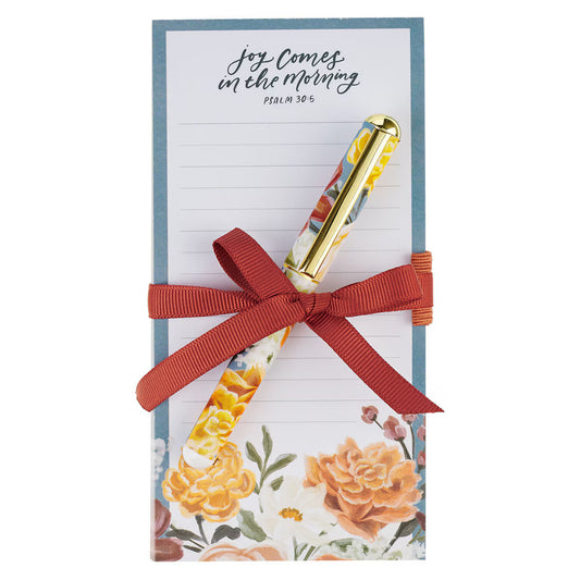 Stationery | Joy Comes in the Morning Magnetic Notepad and Pen Gift Set - Psalm 30:5