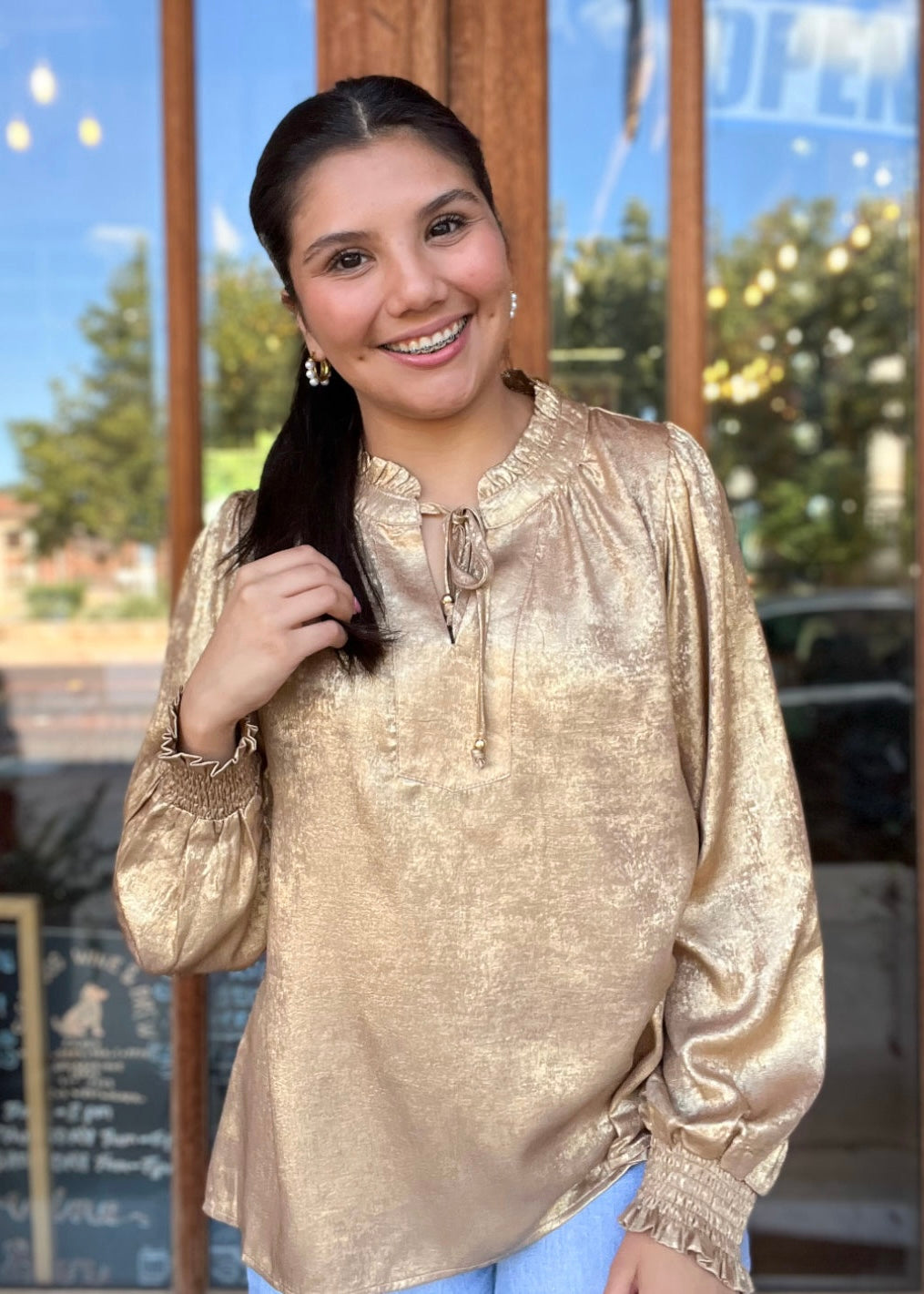 Top | Jodifl Blouse Gold Metallic Long Sleeve