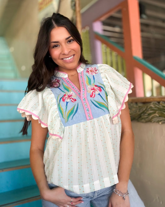 THML Pastel Embroidered Blouse