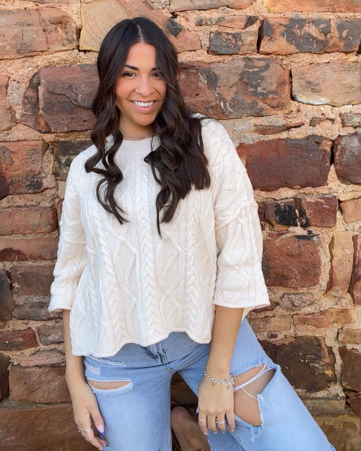 Tops | Sweater Ecru Solid Knit