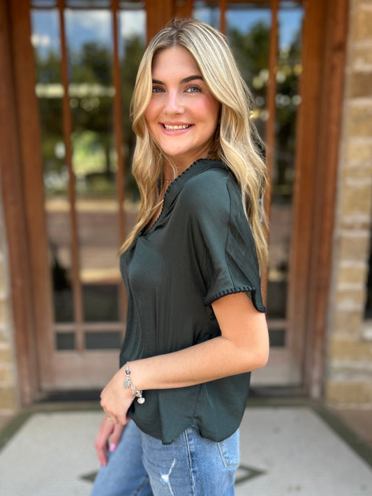 Tops | Blouse Whipstitch Edging Drop Shoulder