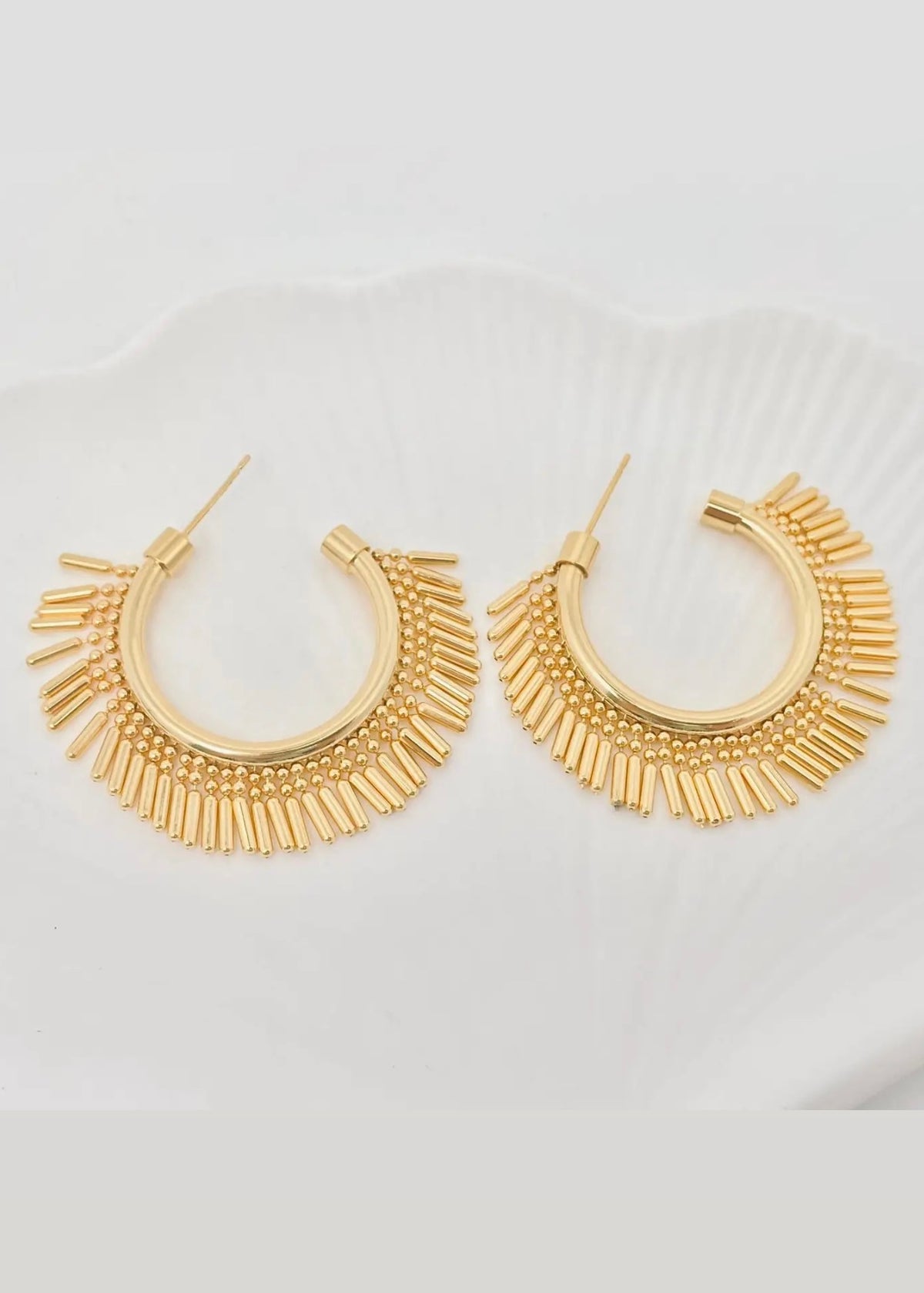 Earrings | Gold Plated C-Shaped Tassel Hoop Earrings