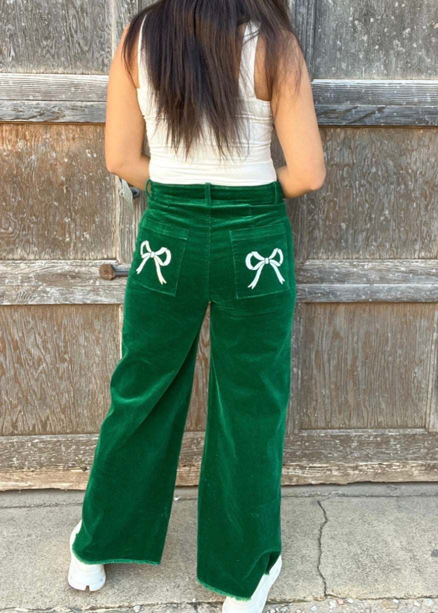 Bottoms | Corduroy Stretch Pants with Ribbon Bow