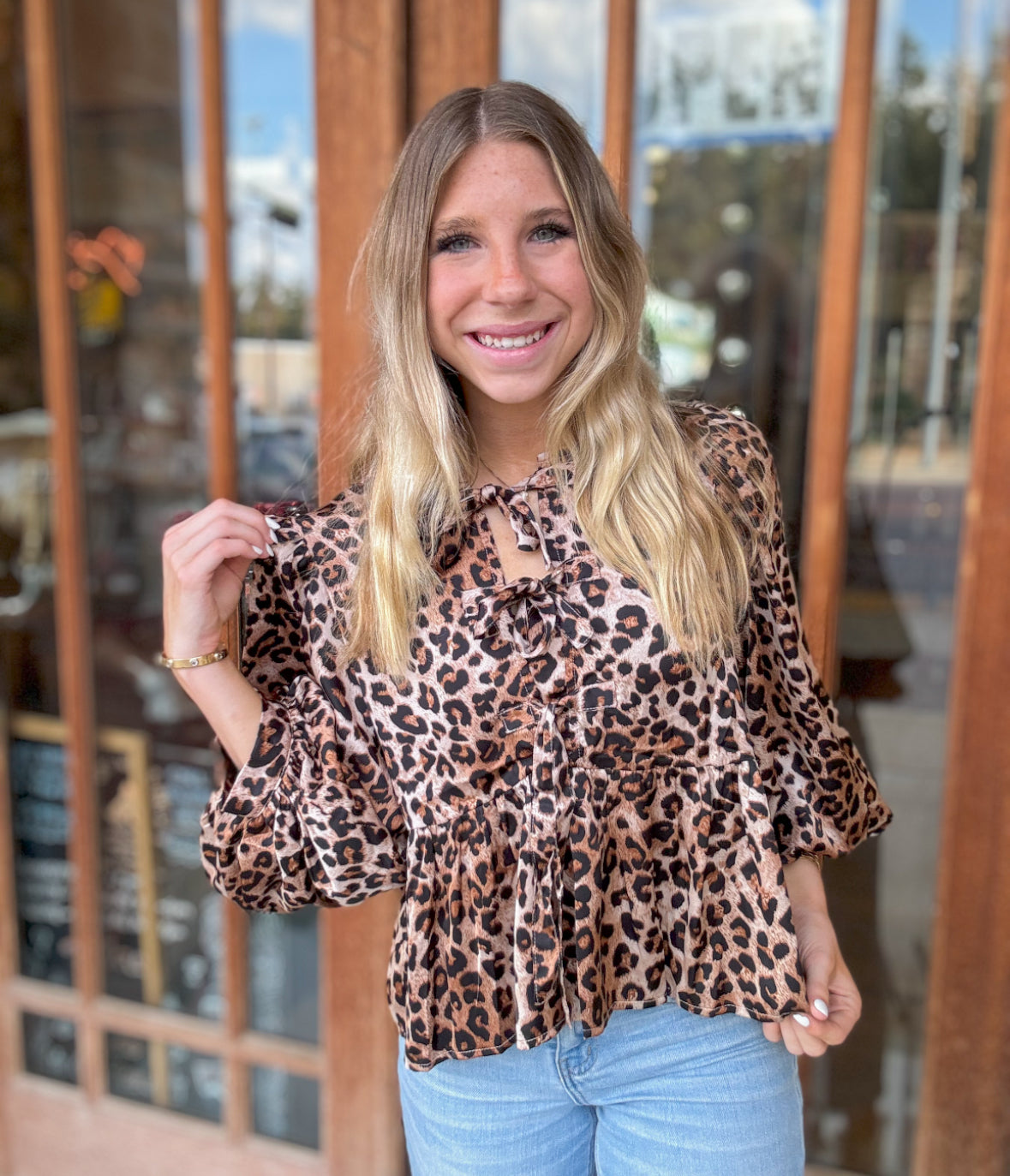 Top | Jodifl Leopard Print Bow Ties Peplum Top