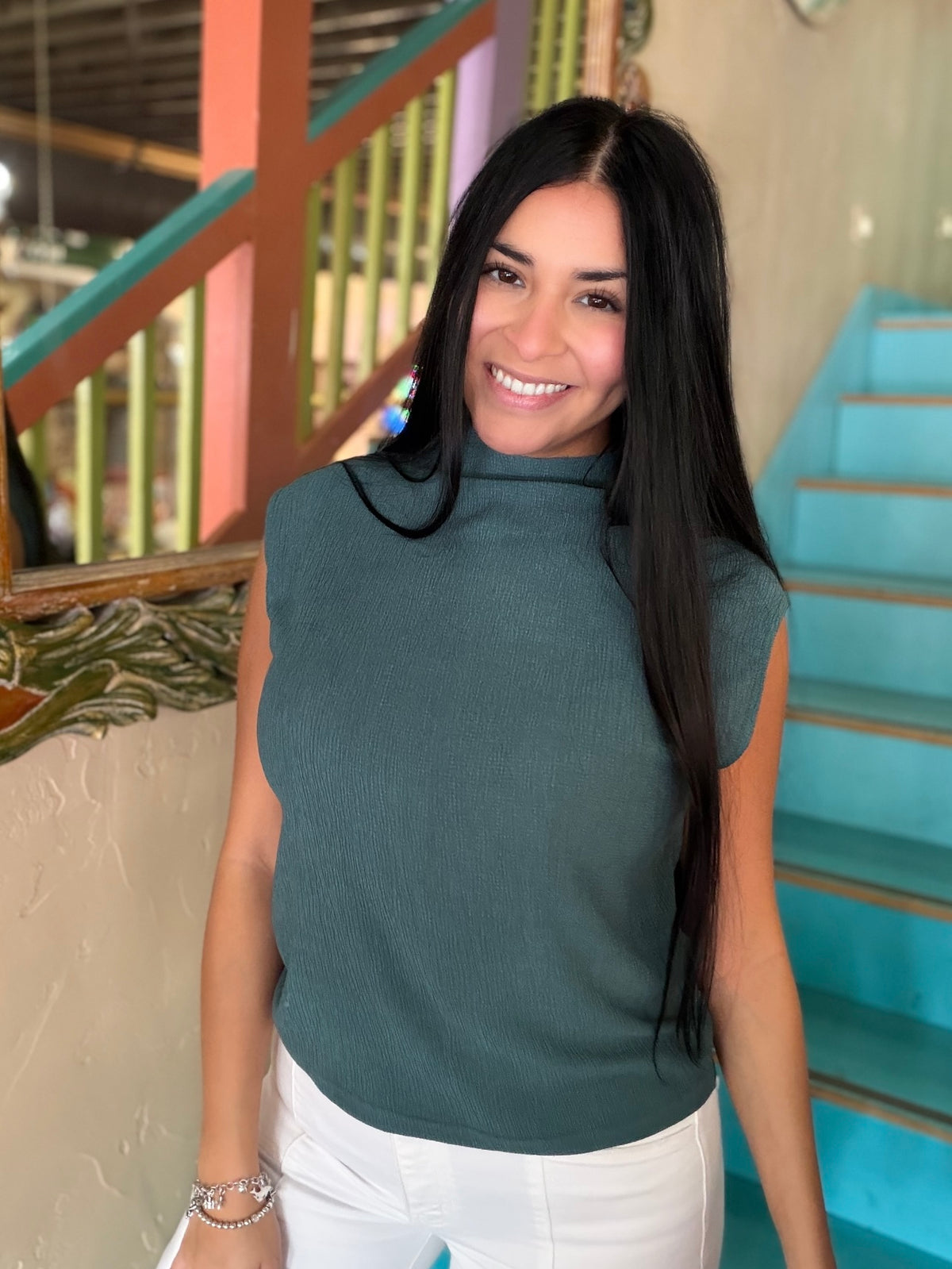 Tank Top - Crinkled Teal Green