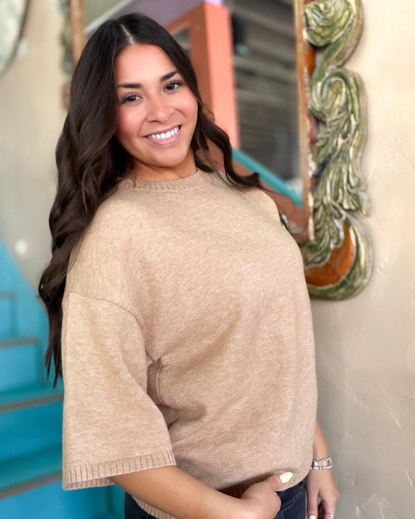 Taupe Short Sleeve Sweater