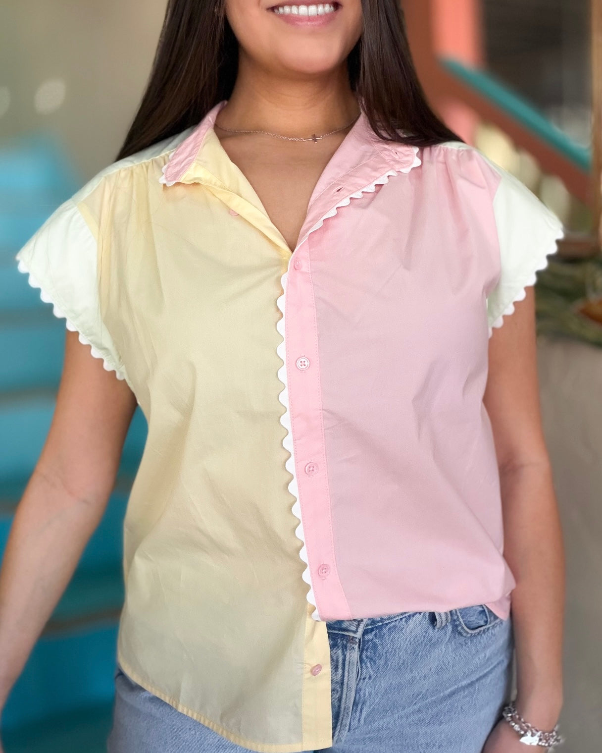 Colorblock Ric Rac Trim Blouse