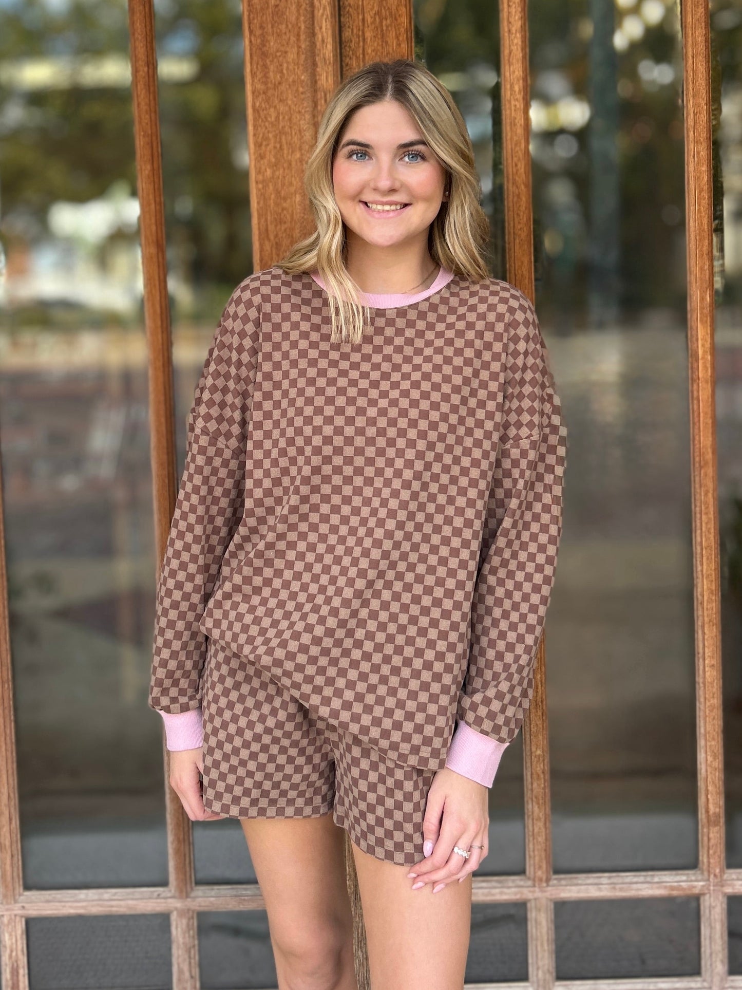 Checkered Long Sleeve & Shorts Set