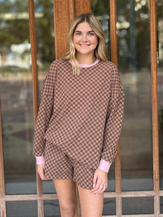 Checkered Long Sleeve & Shorts Set