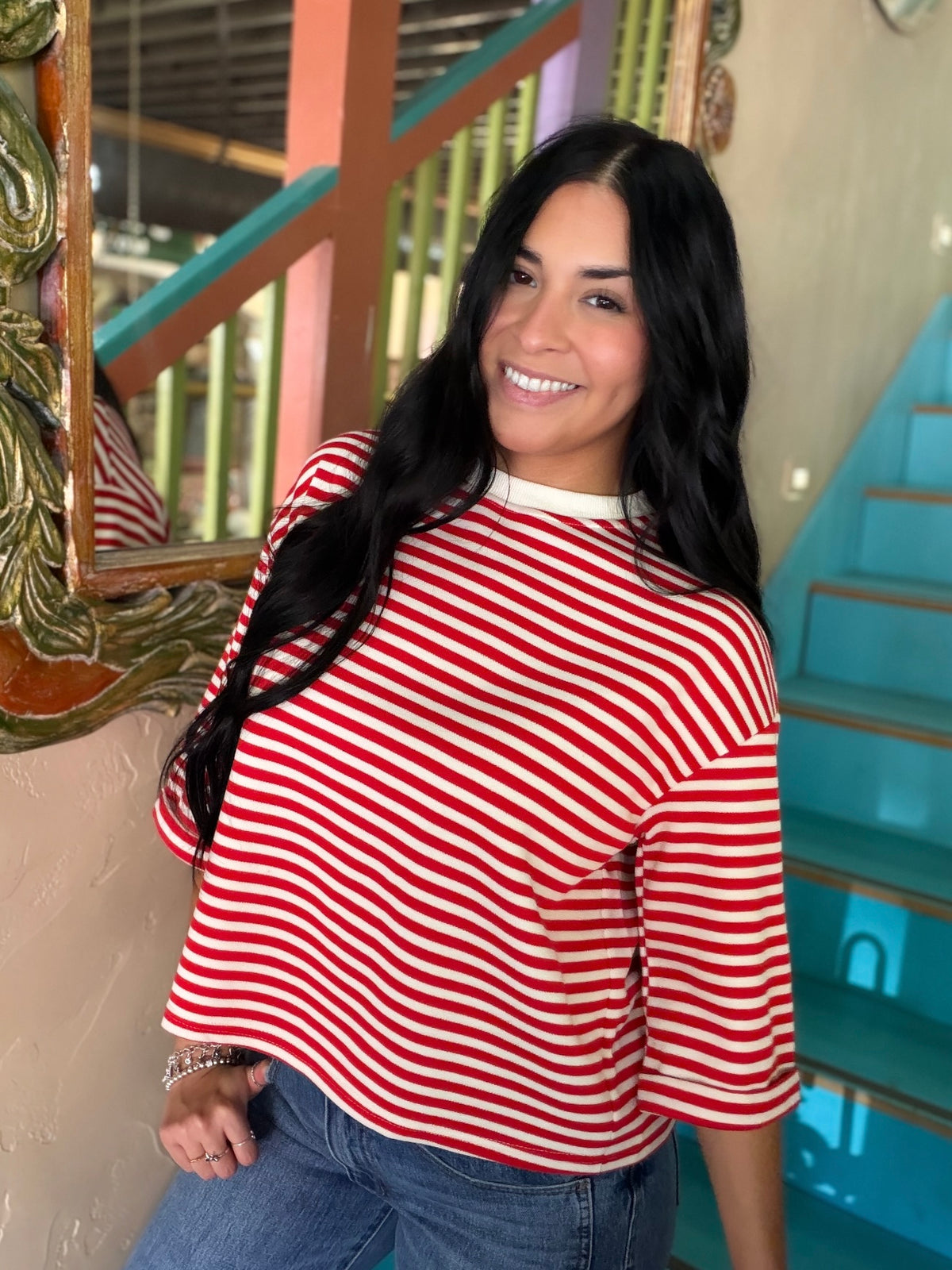 Sweater - Red & Cream Striped Long Sleeve