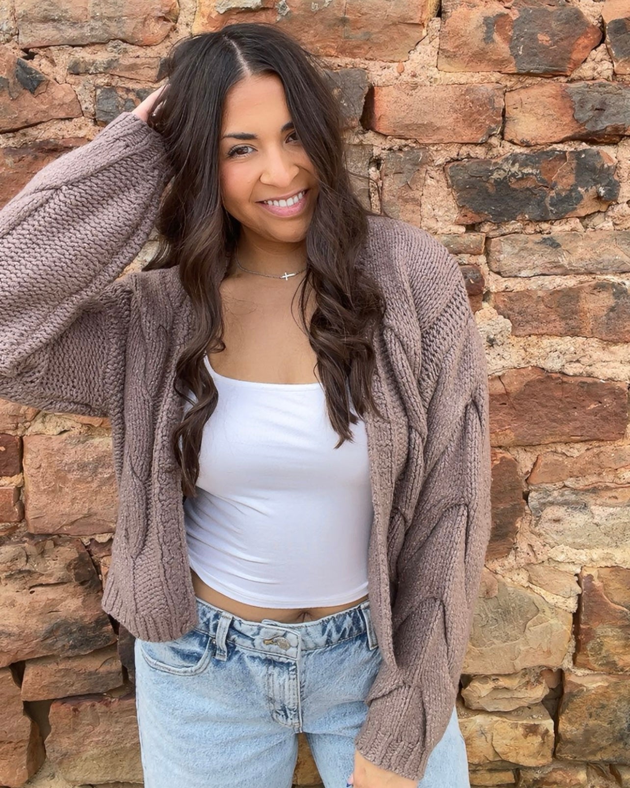 Tops | Cardigan Sweater Oversized Cable Knit Open Front