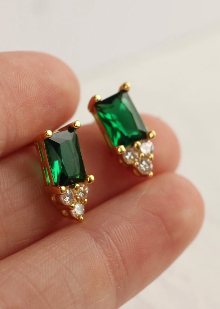 Earrings | Art Deco Emerald Pyramid Stud Earrings