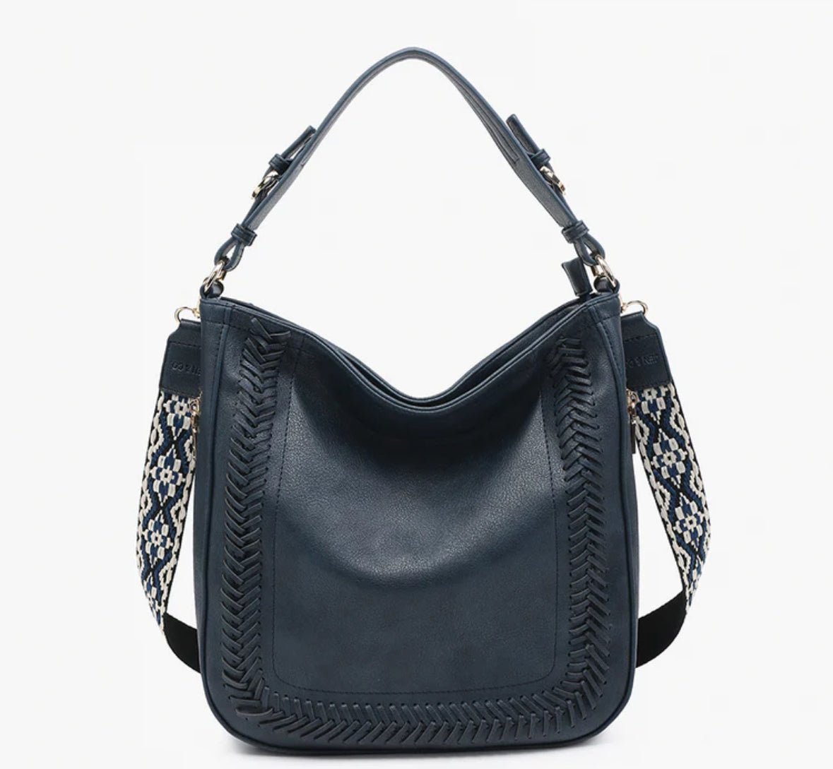 Purses | Navy Blue Whipstitch Bag with Guitar Strap