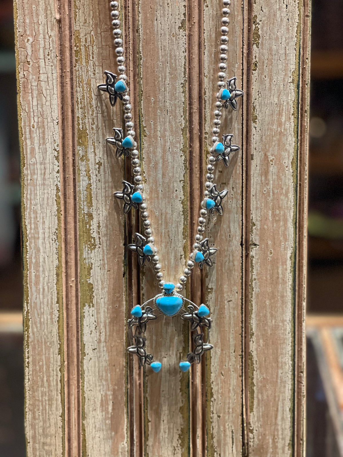 Turquoise | Horse Pendent Turquoise Squash Blossom Necklace