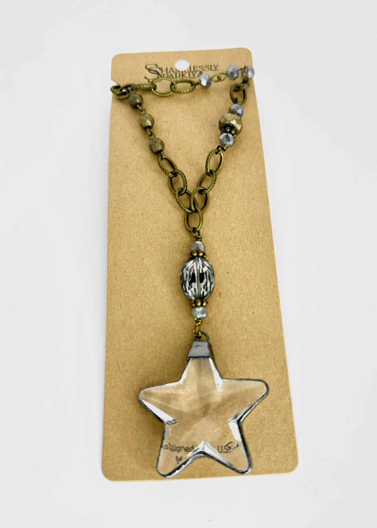 Necklace | Long Bead Chain Necklace with Crystal Star Pendant