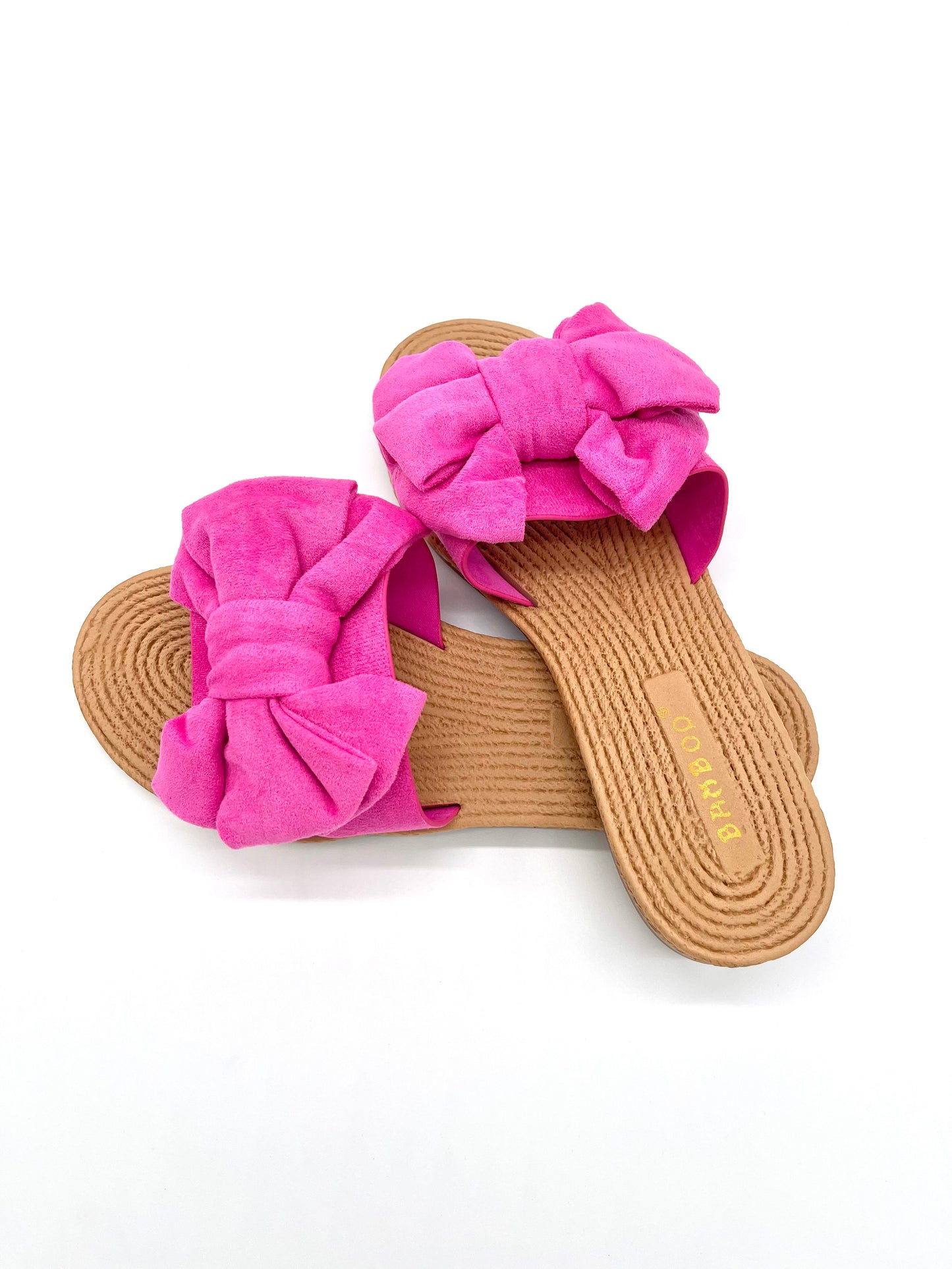Pink Bamboo Braided Sole Bow Tie Slipon Sandals