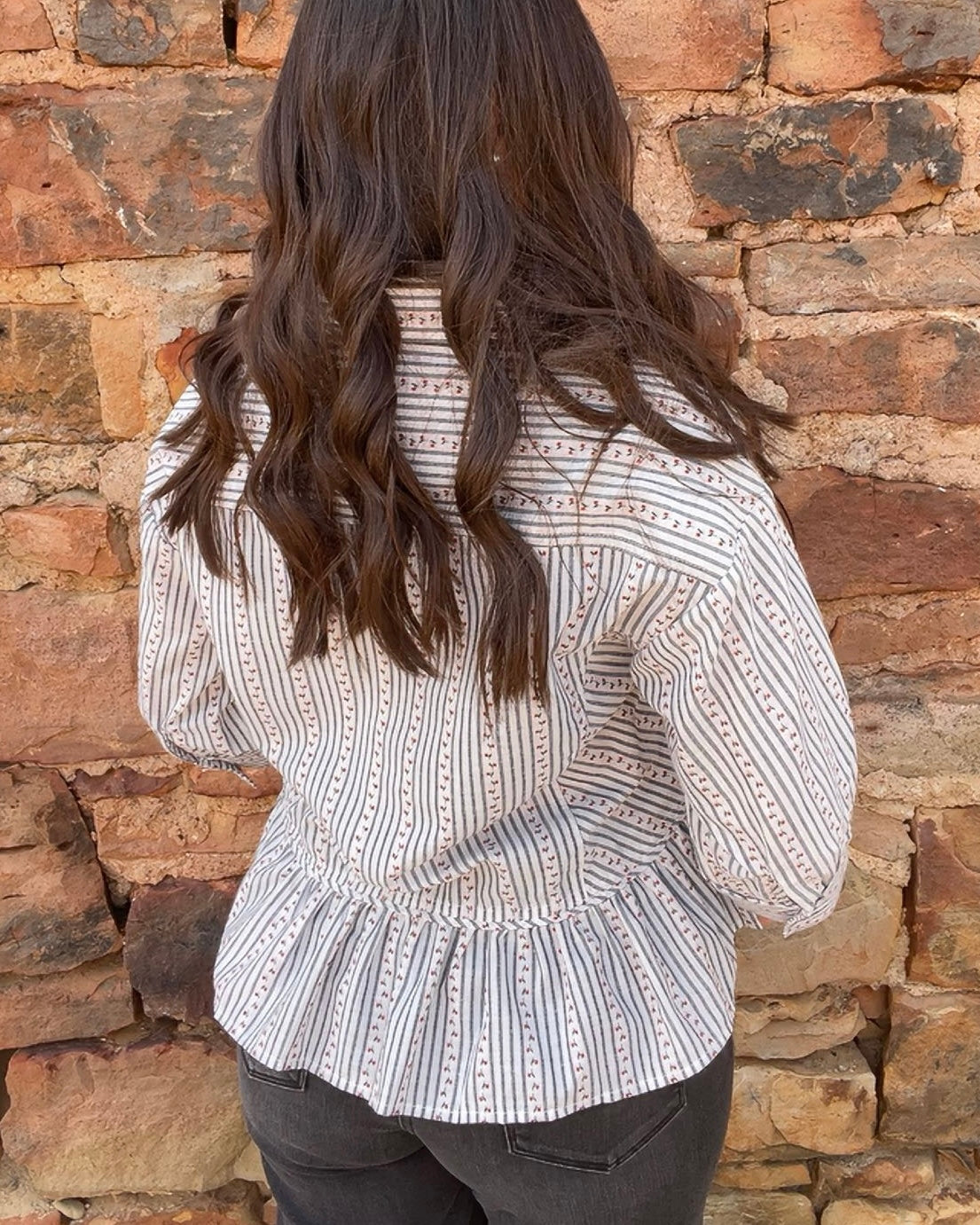 Tops | Blouse Rose Denim Button Down Puff Sleeve
