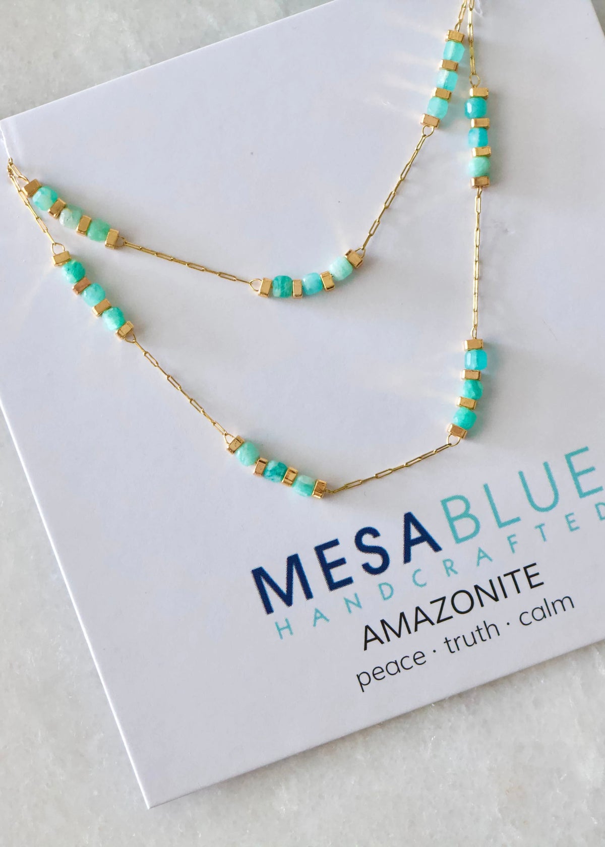 Necklace | Amazonite Square Stone Beaded Chain