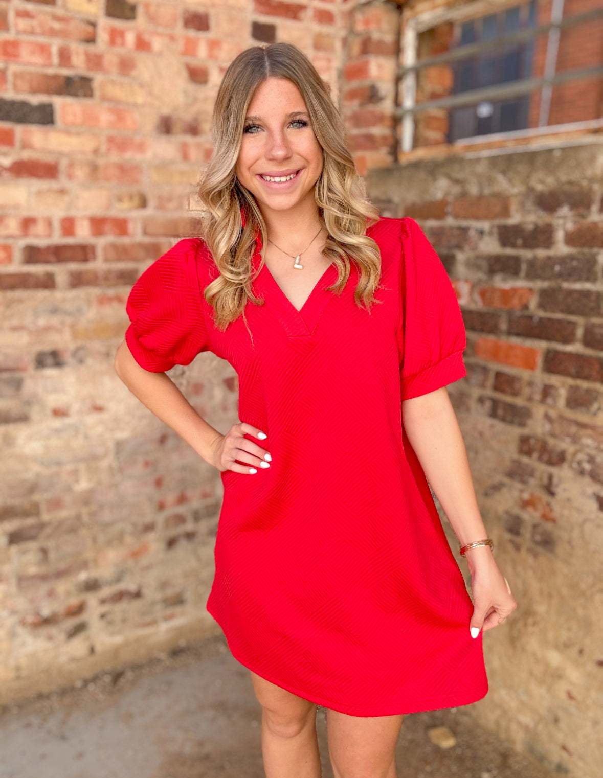 Dress | Jodifl Red Textured Open Collar Dress