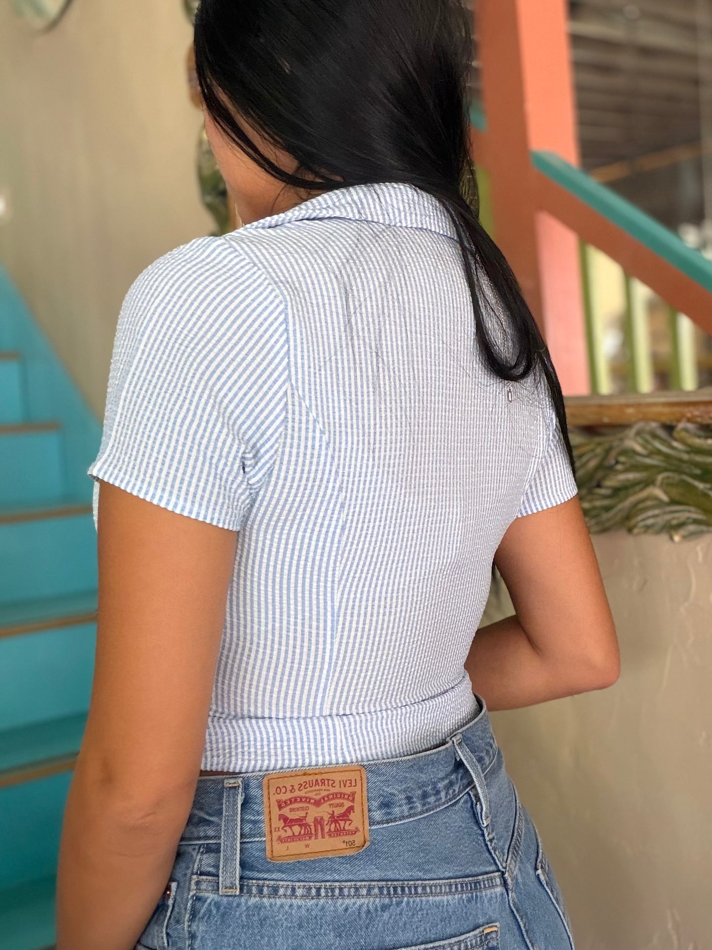 Blouse - Seersucker Twist Front