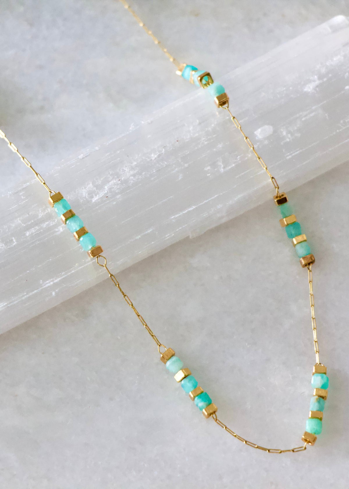 Necklace | Amazonite Square Stone Beaded Chain