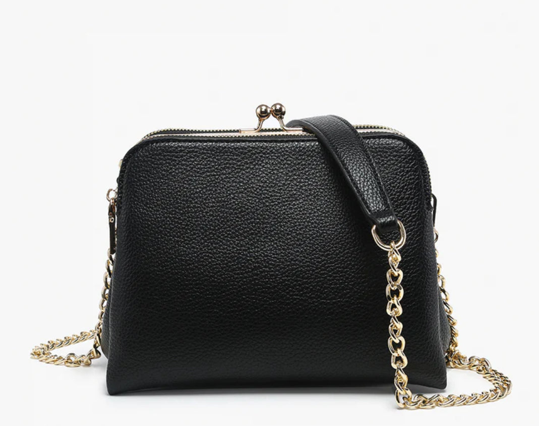 Purses | Black Snap Pouch Crossbody with Chain Strap