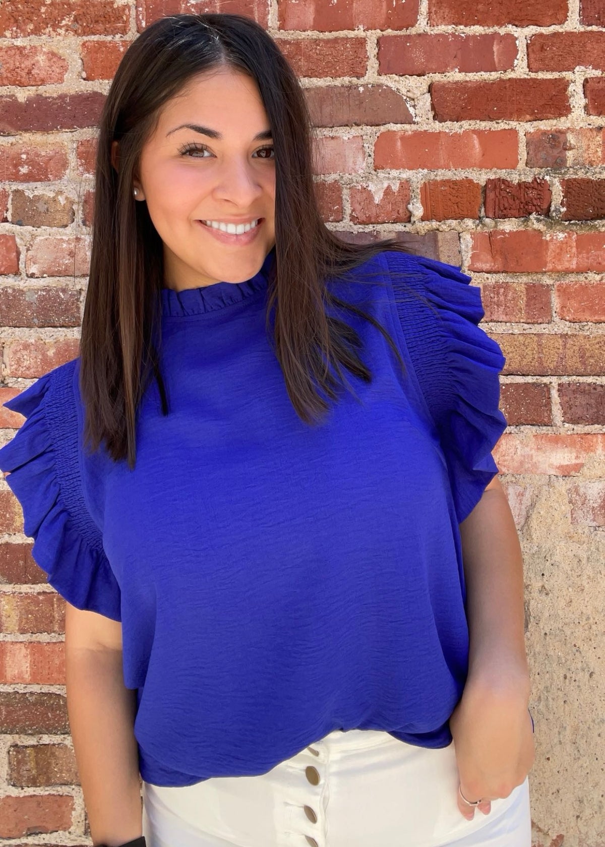 Top | Royal Blue Ruffle Sleeved Top