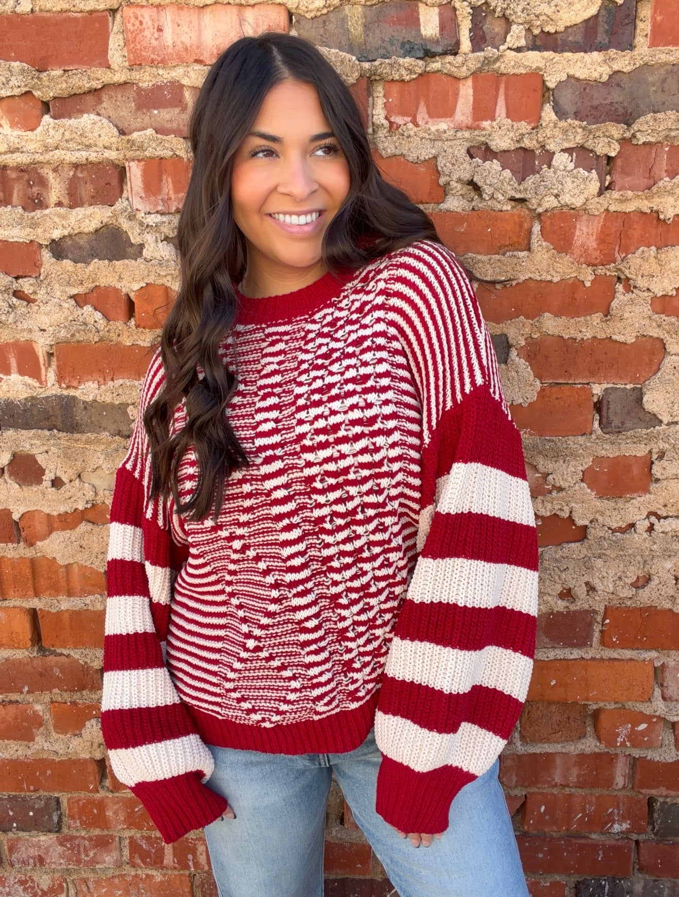 Tops | Sweater Red Multi Pattern Crochet