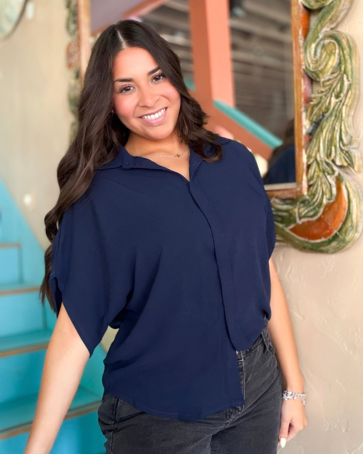 Blouse - Classic Navy Button